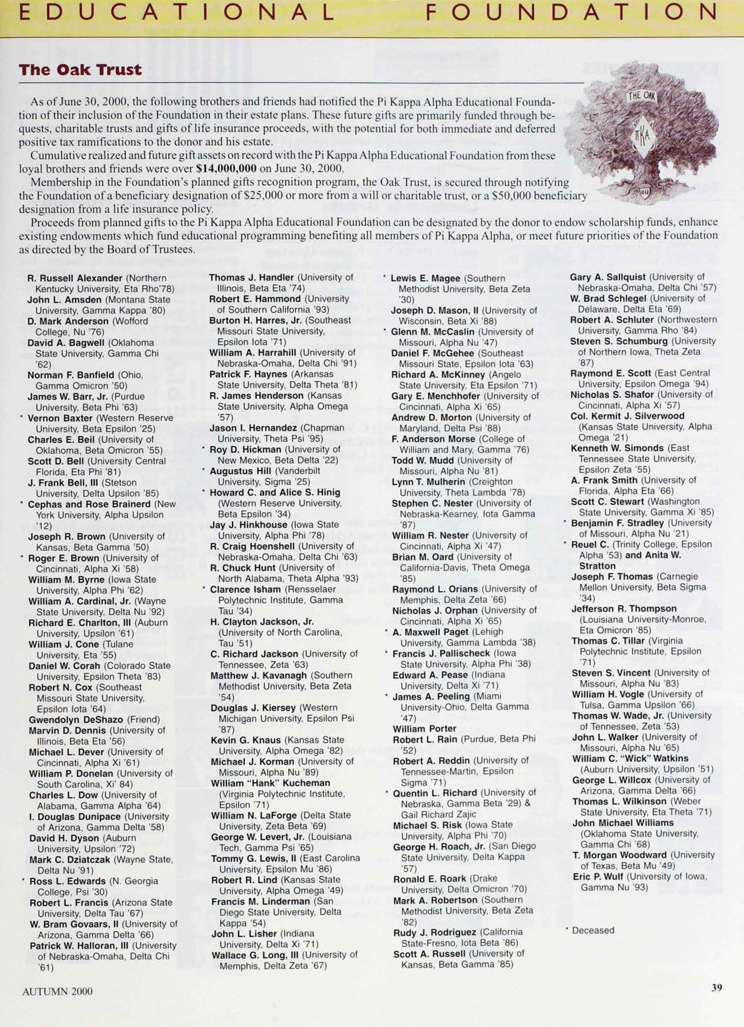 Educational Foundation: The Oak Trust, Autumn 2000